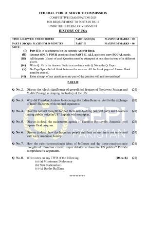 First page of CSS Past Papers US History 2023