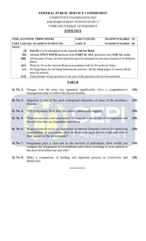 First page of CSS Past Papers Zoology 2023