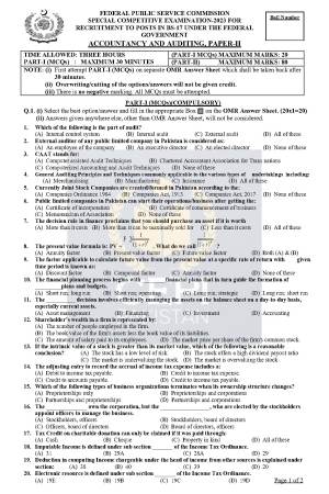 First page of Special CSS Past Paper Accountancy & Auditing Paper-II 2023
