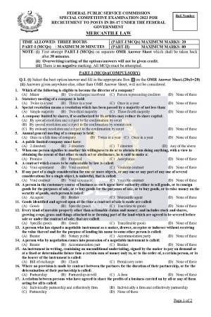 First page of Special CSS Past Paper Mercantile Law 2023