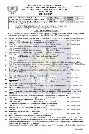 First page of Special CSS Past Paper Philosophy 2023