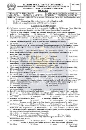 First page of Special CSS Past Paper Zoology 2023